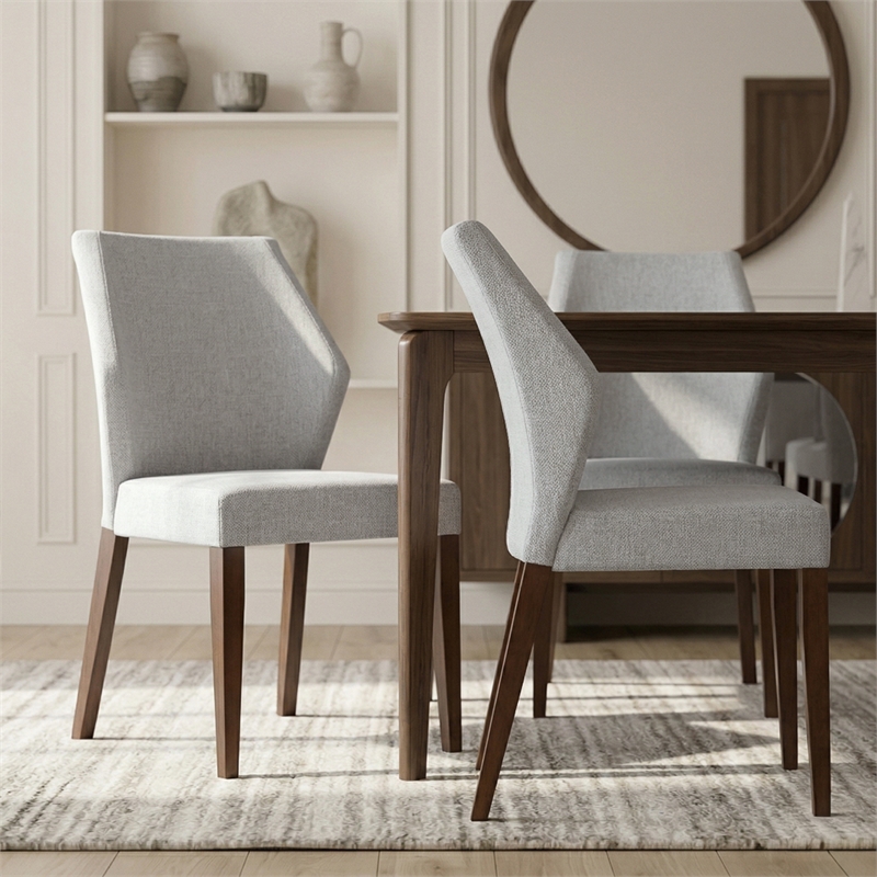 Mira Modern Solid Wood Linen Fabric Upholstered Comfort Dining Chair in Gray