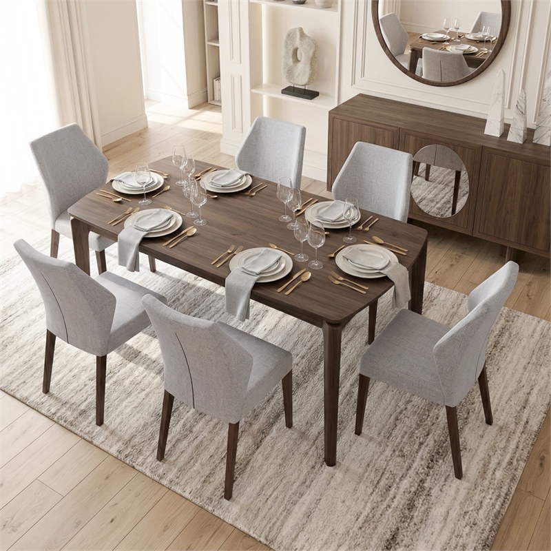 Mira Modern Solid Wood Linen Fabric Upholstered Comfort Dining Chair in Gray
