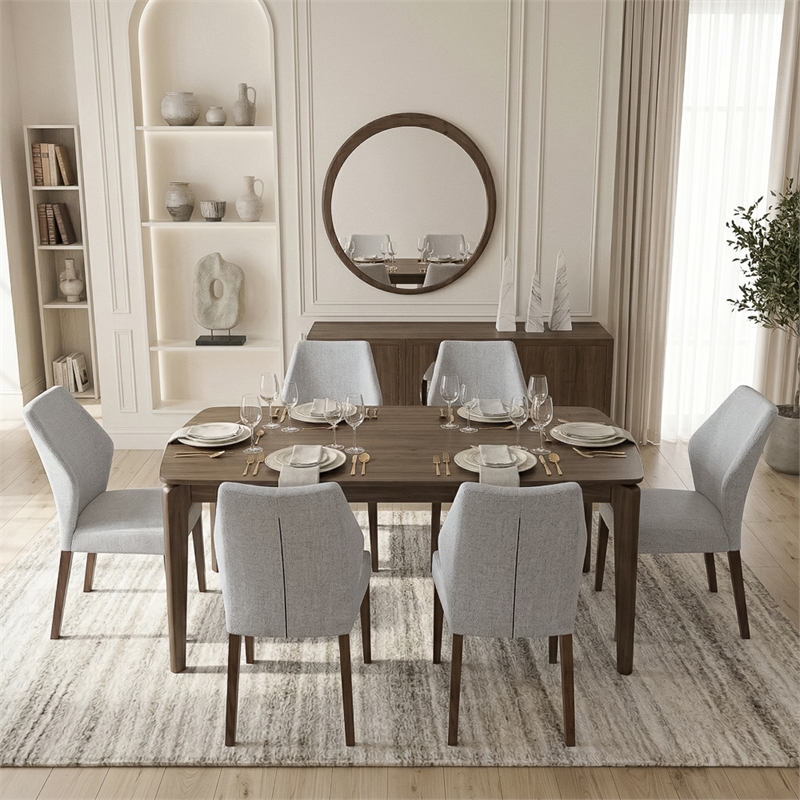 Mira Modern Solid Wood Linen Fabric Upholstered Comfort Dining Chair in Gray