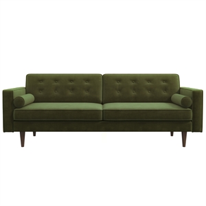 Kearney Mid-Century Tufted Tight Back Velvet Upholstered Sofa in Olive Green