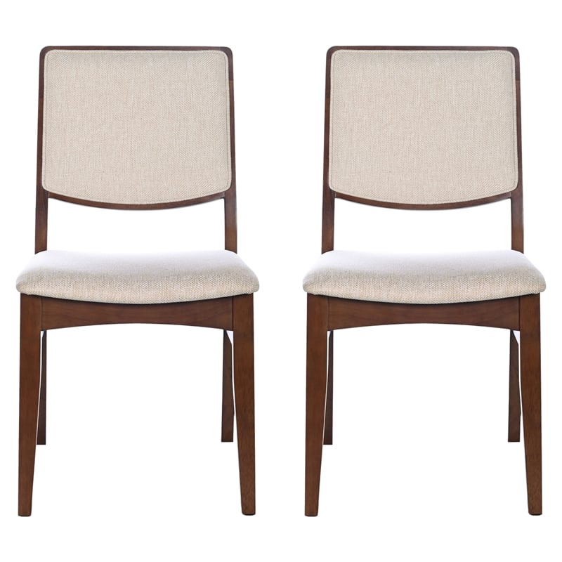 Nami Japandi Style Solid Wood Linen Fabric Upholstered Dining Chair in Beige