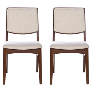 Nami Japandi Style Solid Wood Linen Fabric Upholstered Dining Chair in Beige
