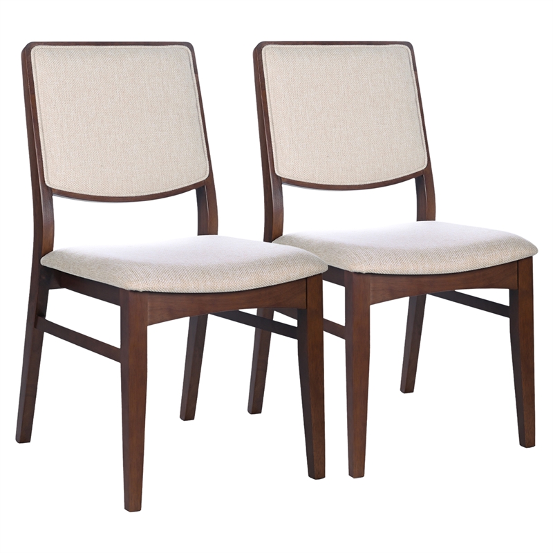 Nami Japandi Style Solid Wood Linen Fabric Upholstered Dining Chair in Beige