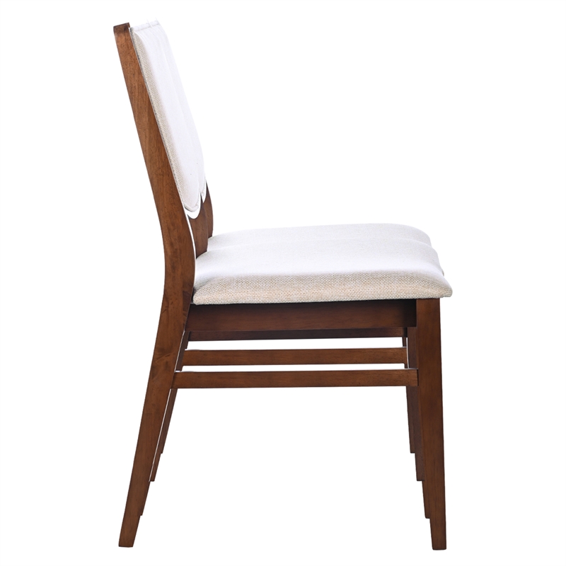 Nami Japandi Style Solid Wood Linen Fabric Upholstered Dining Chair in Beige