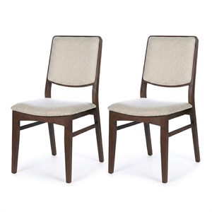 Nami Japandi Style Solid Wood Linen Fabric Upholstered Dining Chair in Beige