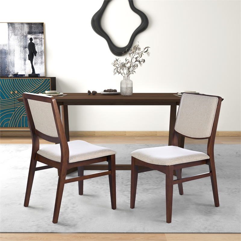 Nami Japandi Style Solid Wood Linen Fabric Upholstered Dining Chair in Beige