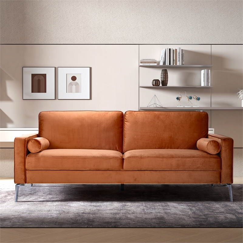 Dune Mid Century Modern Velvet Living Room Couch in Burnt Orange