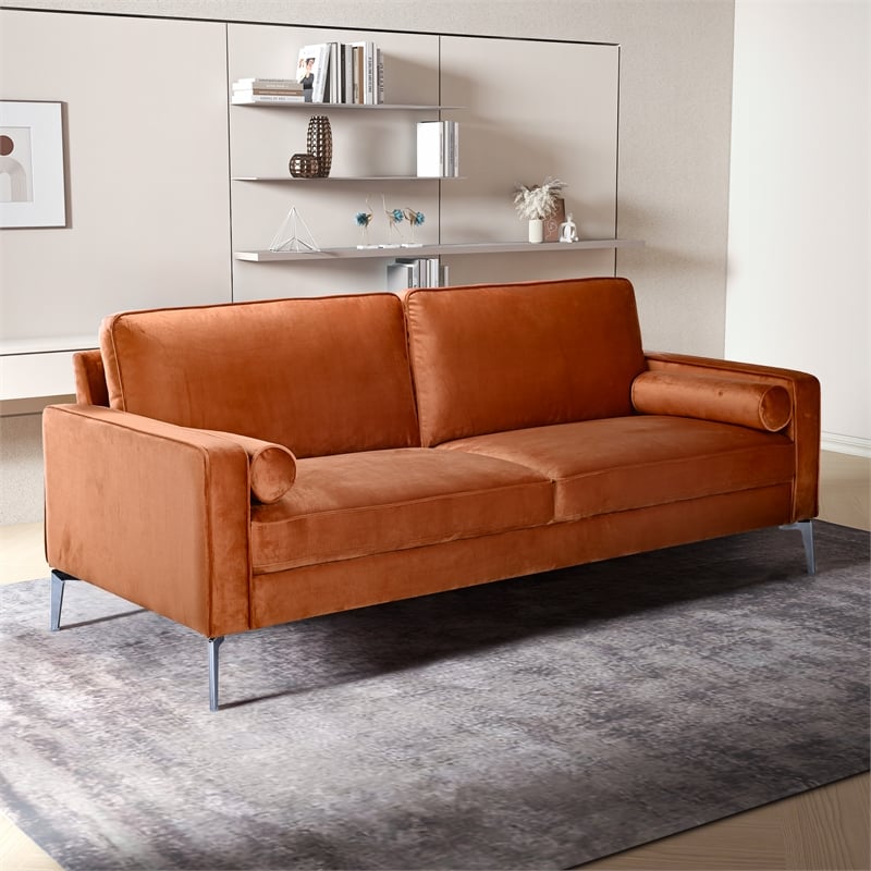 Dune Mid Century Modern Velvet Living Room Couch in Burnt Orange