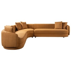 Asprey 3-Piece Symmetric Corner Fabric Sectional Sofa in Cognac Tan Boucle