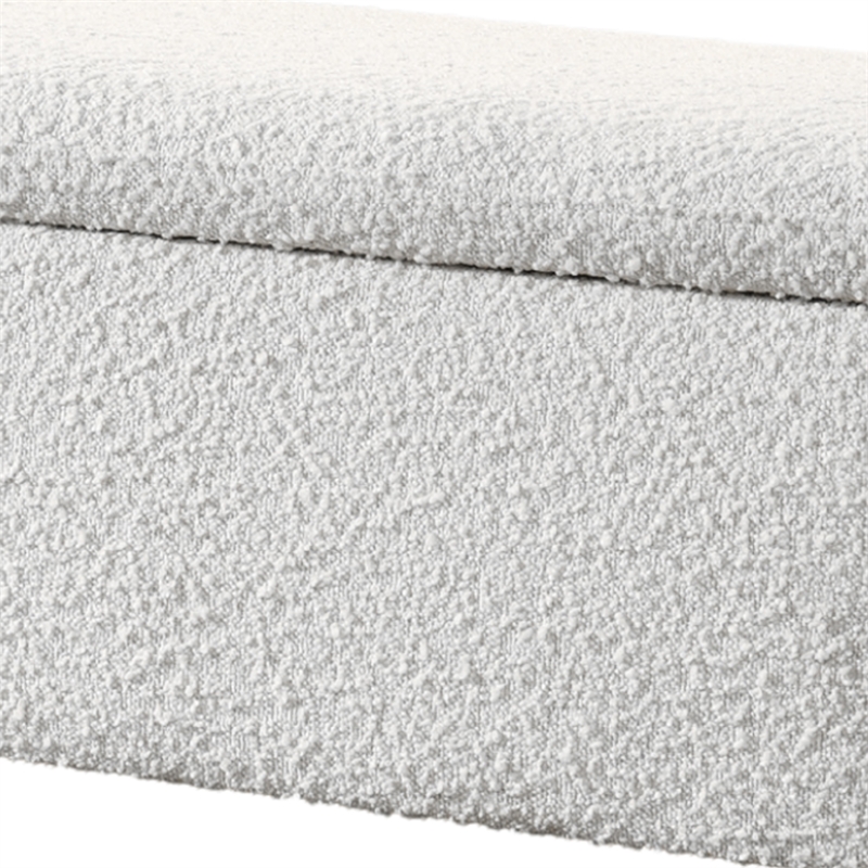 Alya Mid-Century Japandi Ivory Boucle Fabric Upholstered Storage Ottoman Bench