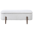 Alya Mid-Century Japandi Ivory Boucle Fabric Upholstered Storage Ottoman Bench