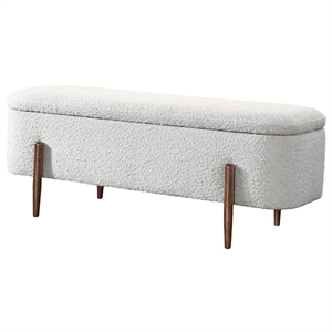 Alya Mid-Century Japandi Ivory Boucle Fabric Upholstered Storage Ottoman Bench