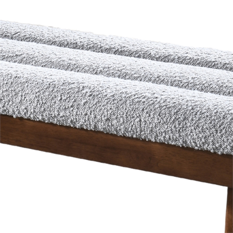 Asya Mid-Century Modern Light Gray Boucle Fabric Upholstered Bench
