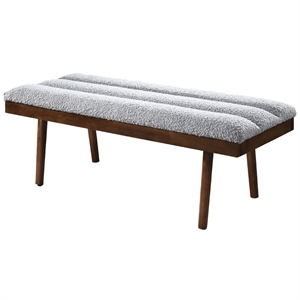 Asya Mid-Century Modern Light Gray Boucle Fabric Upholstered Bench