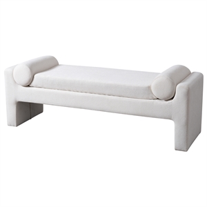 Nobu 59&quot Wide Japandi Style Boucle Fabric Upholstered Luxury Bench in White