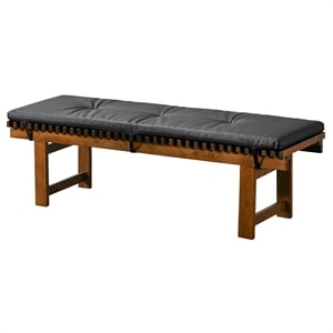 Modena 59&quot Mid Century Vegan Leather Upholstered Solid Wood Bench in Black