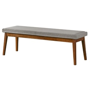 Modera 56&quot Wide Mid Century Modern Fabric Upholstered Solid Wood Bench in Gray