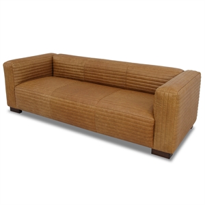 Euphoria 90&quot Upholstered Mid-Century Modern Leather Sofa Couch in Tan
