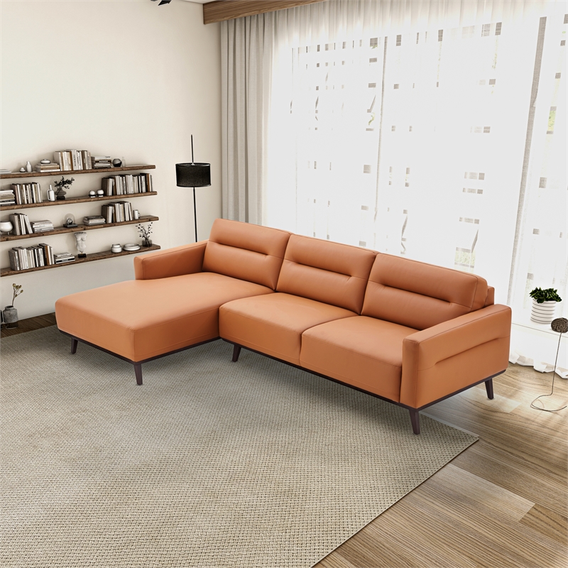 Narvik Cognac Tan Leather Left-Facing Living Room Corner Sectional Sofa