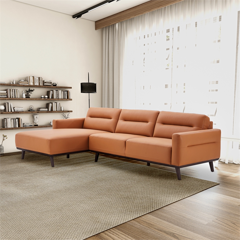 Narvik Cognac Tan Leather Left-Facing Living Room Corner Sectional Sofa