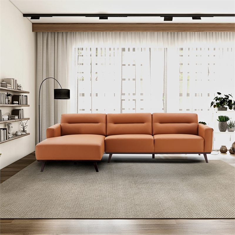Narvik Cognac Tan Leather Left-Facing Living Room Corner Sectional Sofa