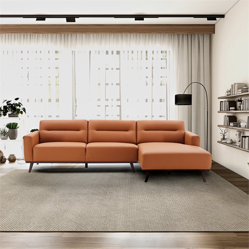 Narvik Cognac Tan Leather Right-Facing Living Room Corner Sectional Sofa