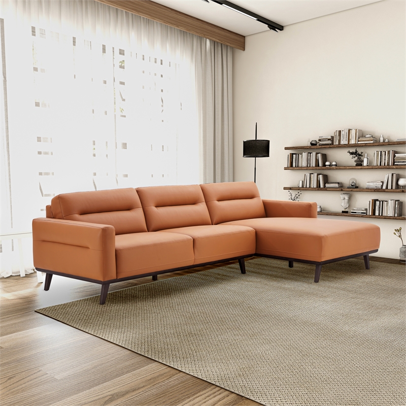 Narvik Cognac Tan Leather Right-Facing Living Room Corner Sectional Sofa