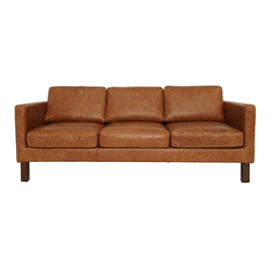 Hairo Mid-Century Modern Loose Back Genuine Cognac Tan Leather Sofa