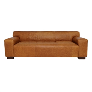 Welford Mid-Century Modern Genuine Cognac Tan Leather Tight Back Sofa