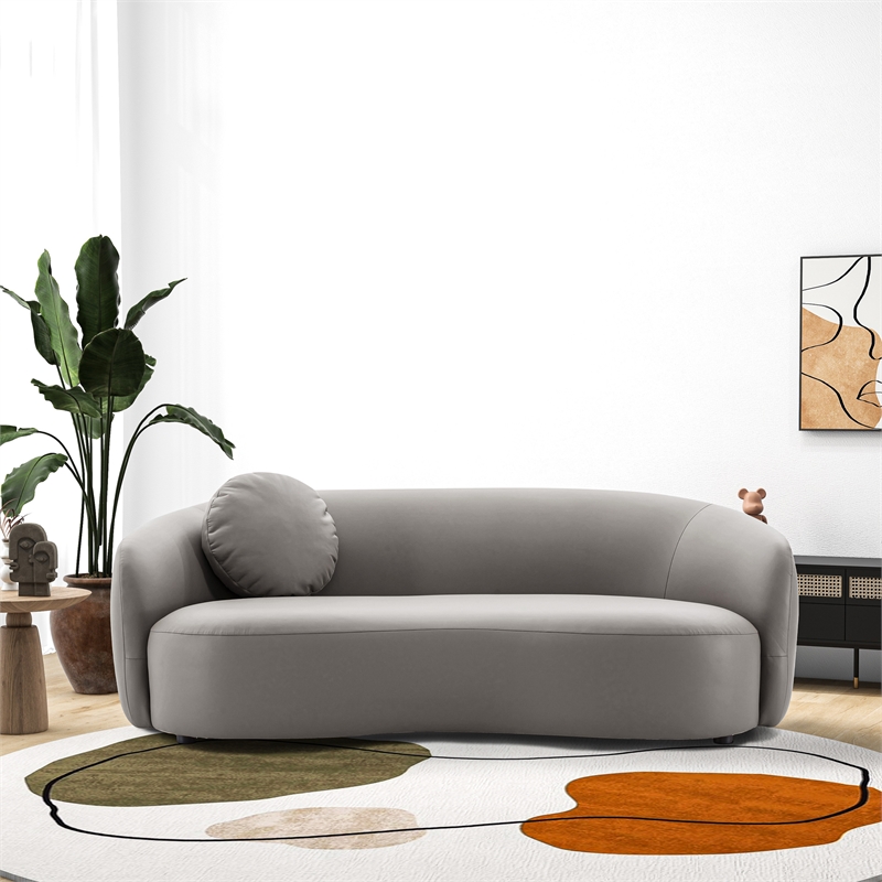 Elisa Mid Century Modern Living Room Soft Leather Curvy Sofa in Gray