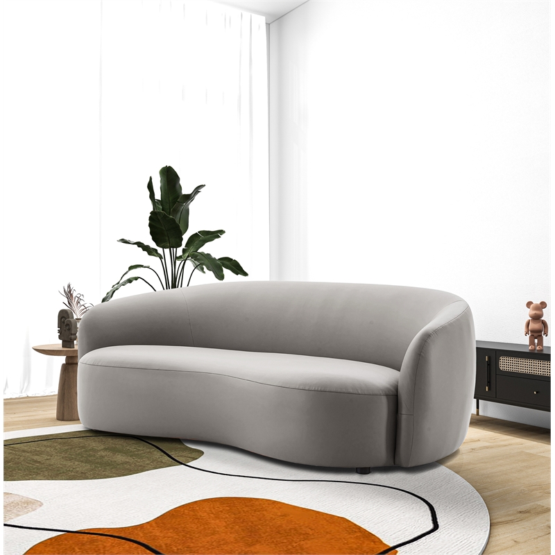 Elisa Mid Century Modern Living Room Soft Leather Curvy Sofa in Gray
