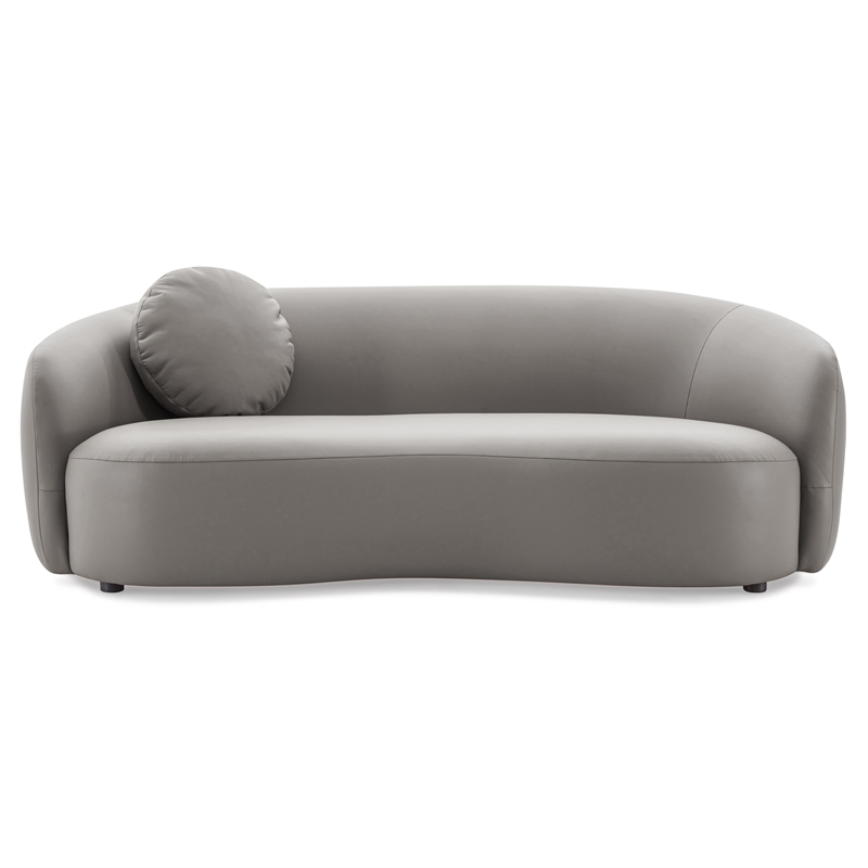 Elisa Mid Century Modern Living Room Soft Leather Curvy Sofa in Gray
