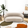 Elisa Mid Century Modern Living Room Soft Leather Curvy Sofa in Cream