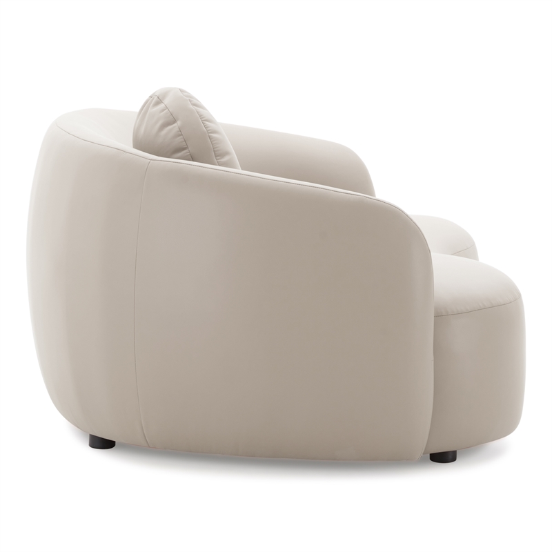 Elisa Mid Century Modern Living Room Soft Leather Curvy Sofa in Cream