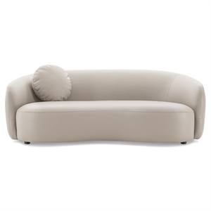 Elisa Mid Century Modern Living Room Soft Leather Curvy Sofa in Cream