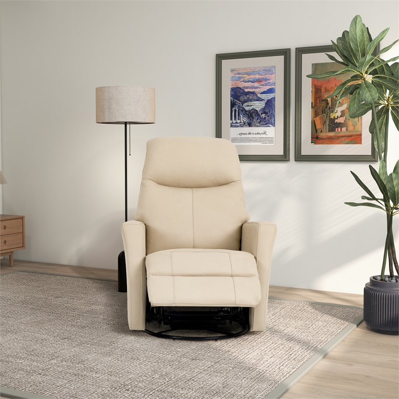 Madewell Genuine Leather Swivel Gliding Recliner in Beige