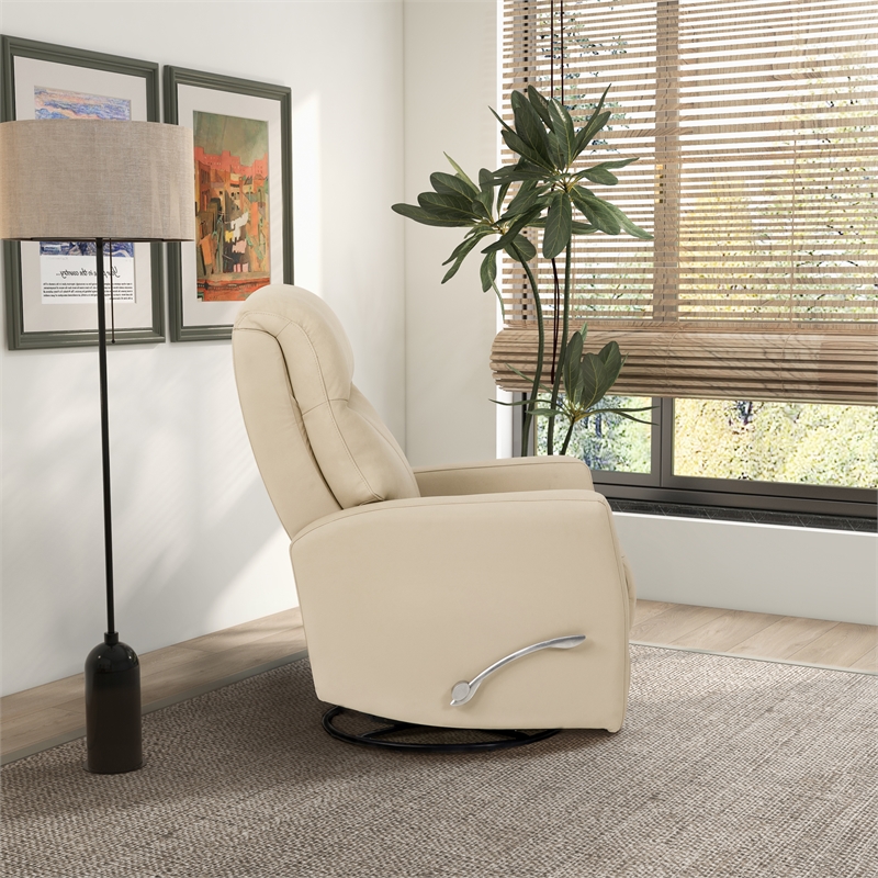 Madewell Genuine Leather Swivel Gliding Recliner in Beige