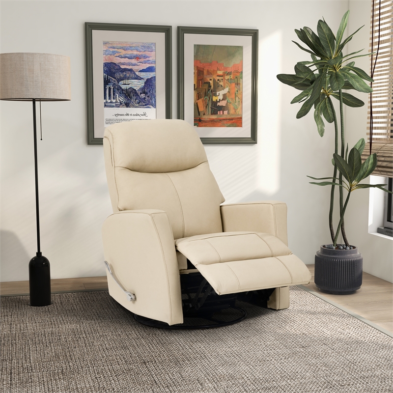 Madewell Genuine Leather Swivel Gliding Recliner in Beige