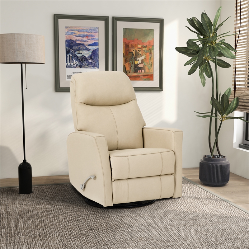 Madewell Genuine Leather Swivel Gliding Recliner in Beige