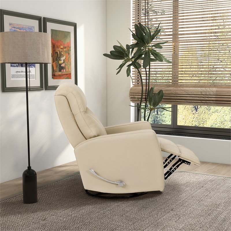 Madewell Genuine Leather Swivel Gliding Recliner in Beige