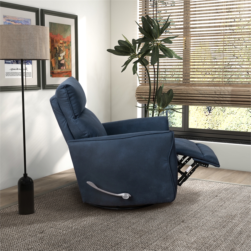 Adalyn Microsuede Fabric Linen Swivel Gliding Recliner in Midnight Blue