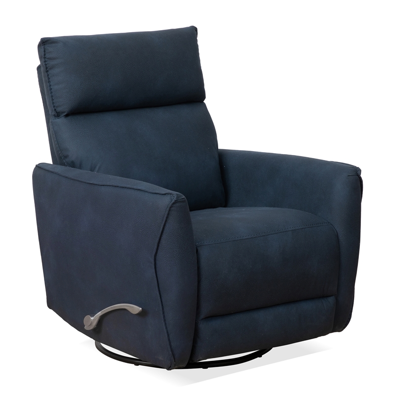Adalyn Microsuede Fabric Linen Swivel Gliding Recliner in Midnight Blue