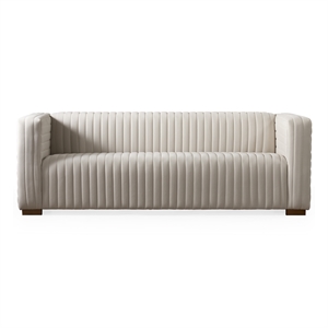 Rica Mid Century Modern Style Tuxedo Arm Velvet Living Room Sofa in Cream
