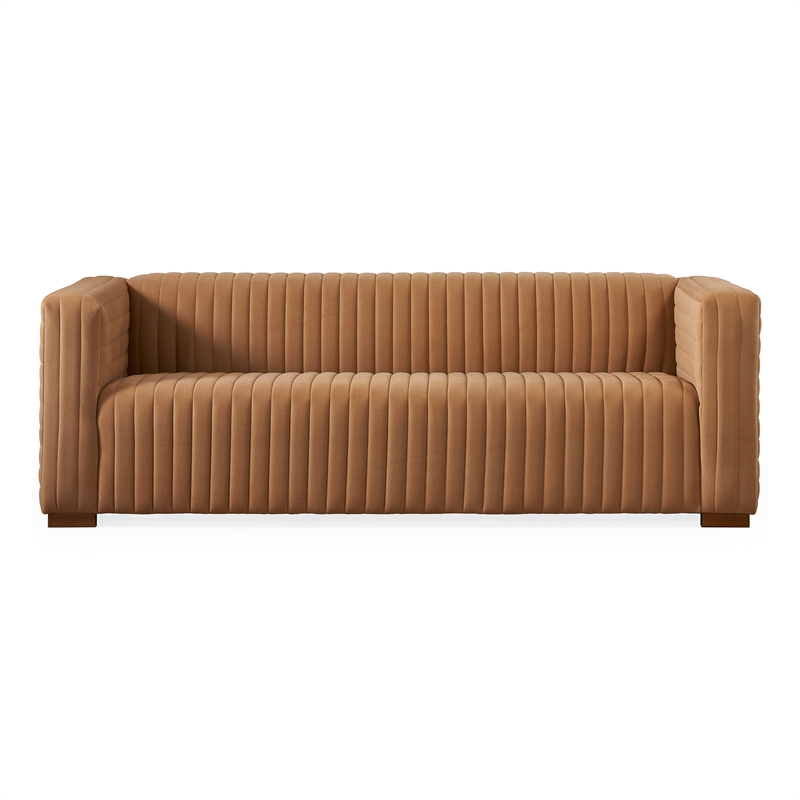 Rica Mid Century Modern Style Tuxedo Arm Velvet Living Room Sofa in Mocha