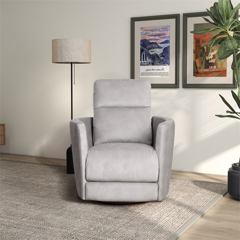 Tenley Microsuede Fabric Linen Swivel Gliding Power Recliner in Latte