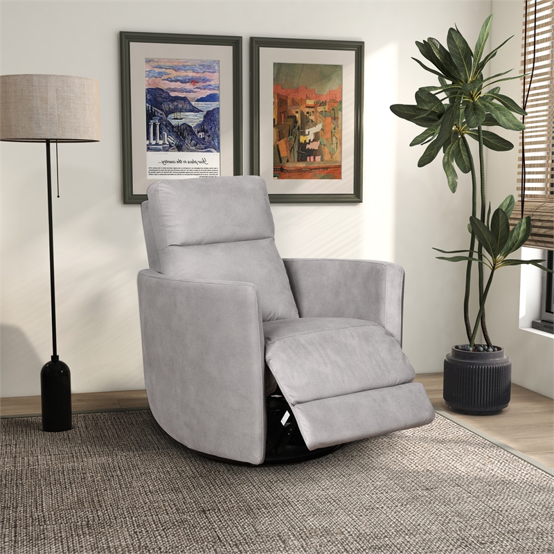 Tenley Microsuede Fabric Linen Swivel Gliding Power Recliner in Latte