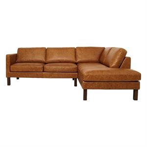 Hairo Loose Back Genuine Leather Right Facing Sectional Sofa in Cognac Tan