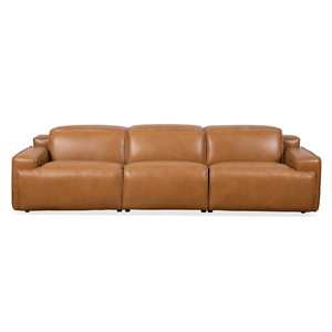 Welton Modern Genuine Leather Triple Power Recliner Sofa in Tan