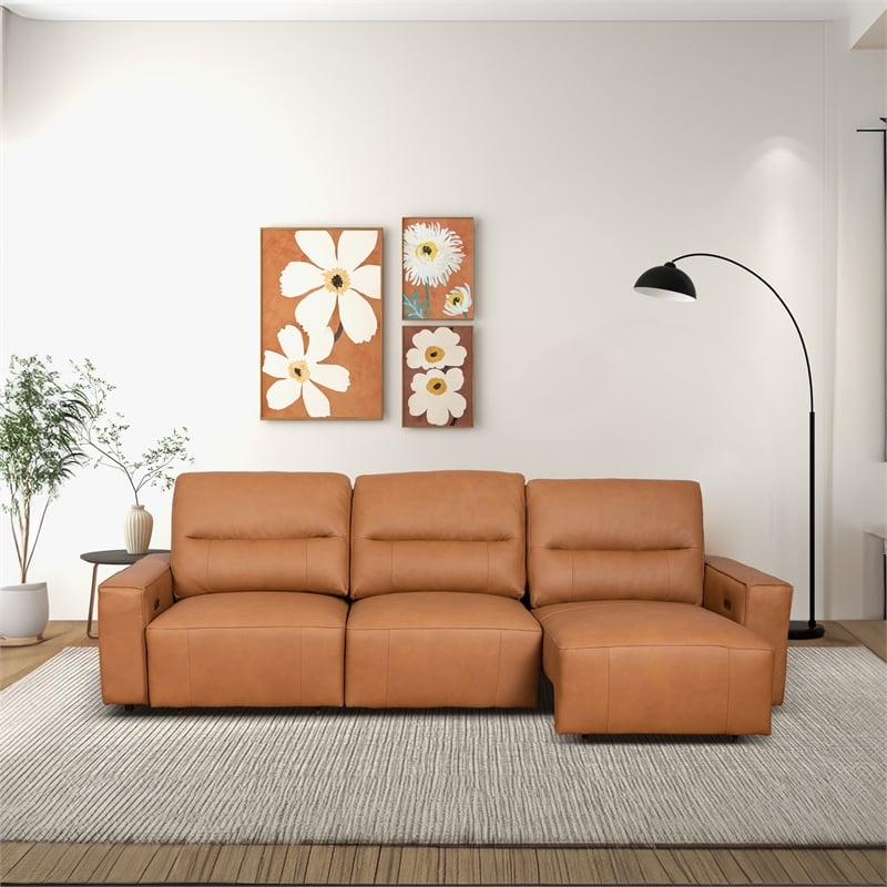 Harlow Genuine Leather Triple Power Convertible Sofa / Sofa Bed in Cognac Tan