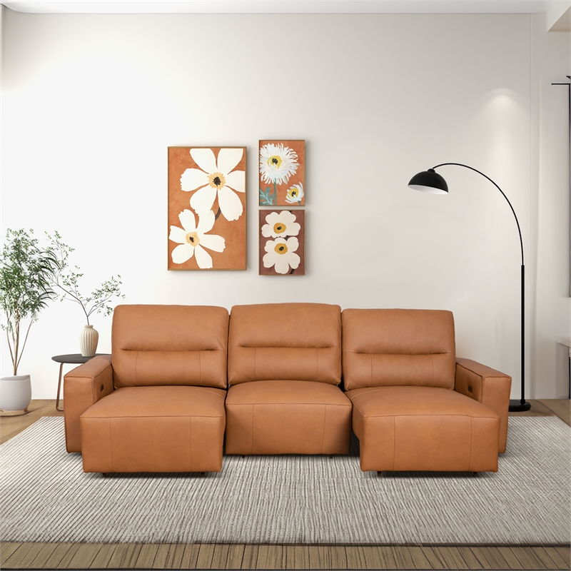 Harlow Genuine Leather Triple Power Convertible Sofa / Sofa Bed in Cognac Tan